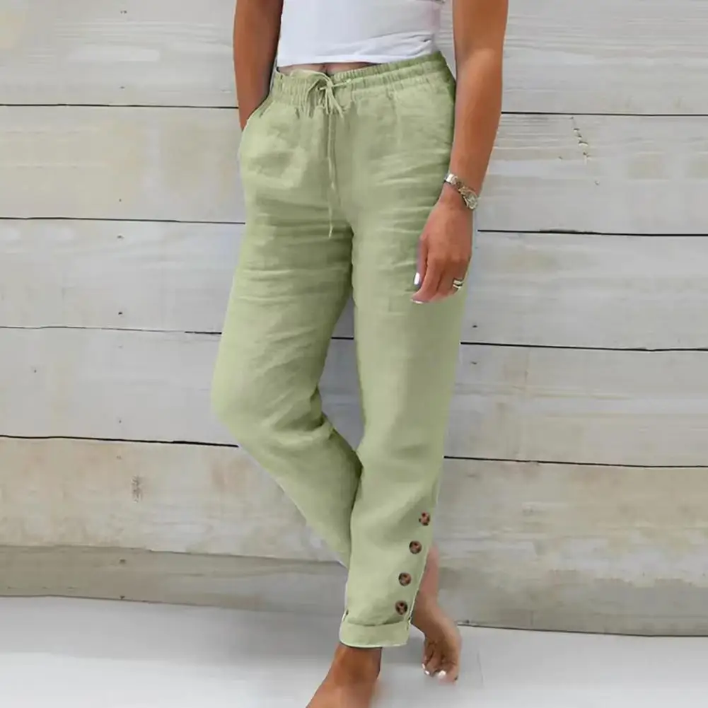 

Casual Pants Elastic Waist Women's Harem Pants Adjustable Drawstring Pockets Stylish Cuffs Comfy Versatile Trousers Buttons