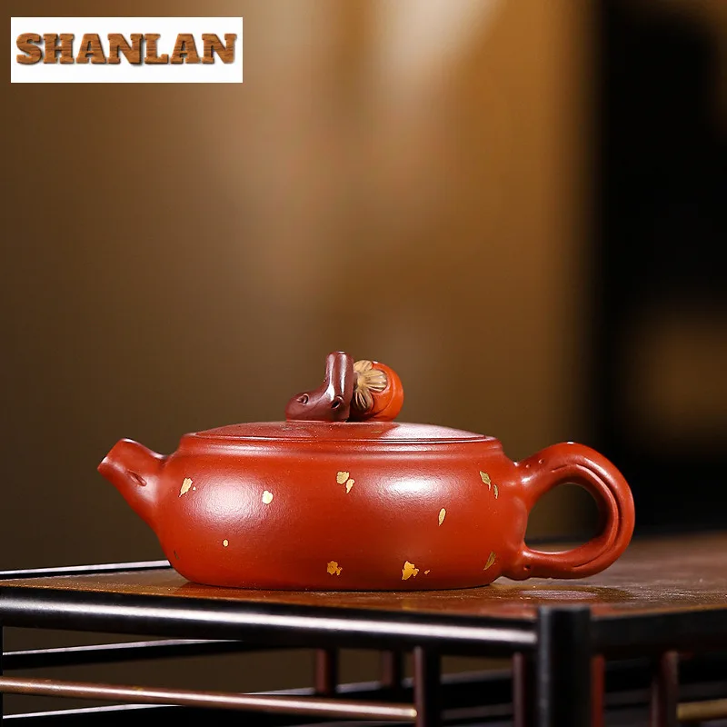 100ml Yixing Purple Clay Teapot Handmade Persimmon Ruyi Gold Tracing Pot Raw Ore Dahongpao Mud Kettle With Strainer Zisha Teaset