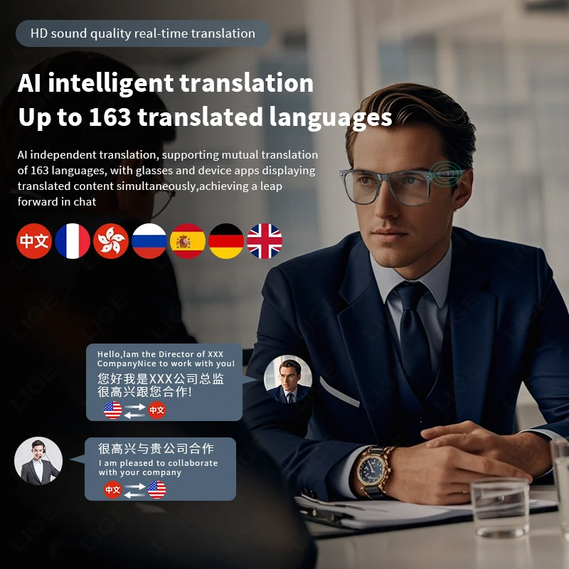 LIGE AI بلوتوث دعوة النظارات الذكية ترجمة ذكية مساعد صوت تشغيل الموسيقى AI نظارات 100 + لغات النظارات الشمسية #4