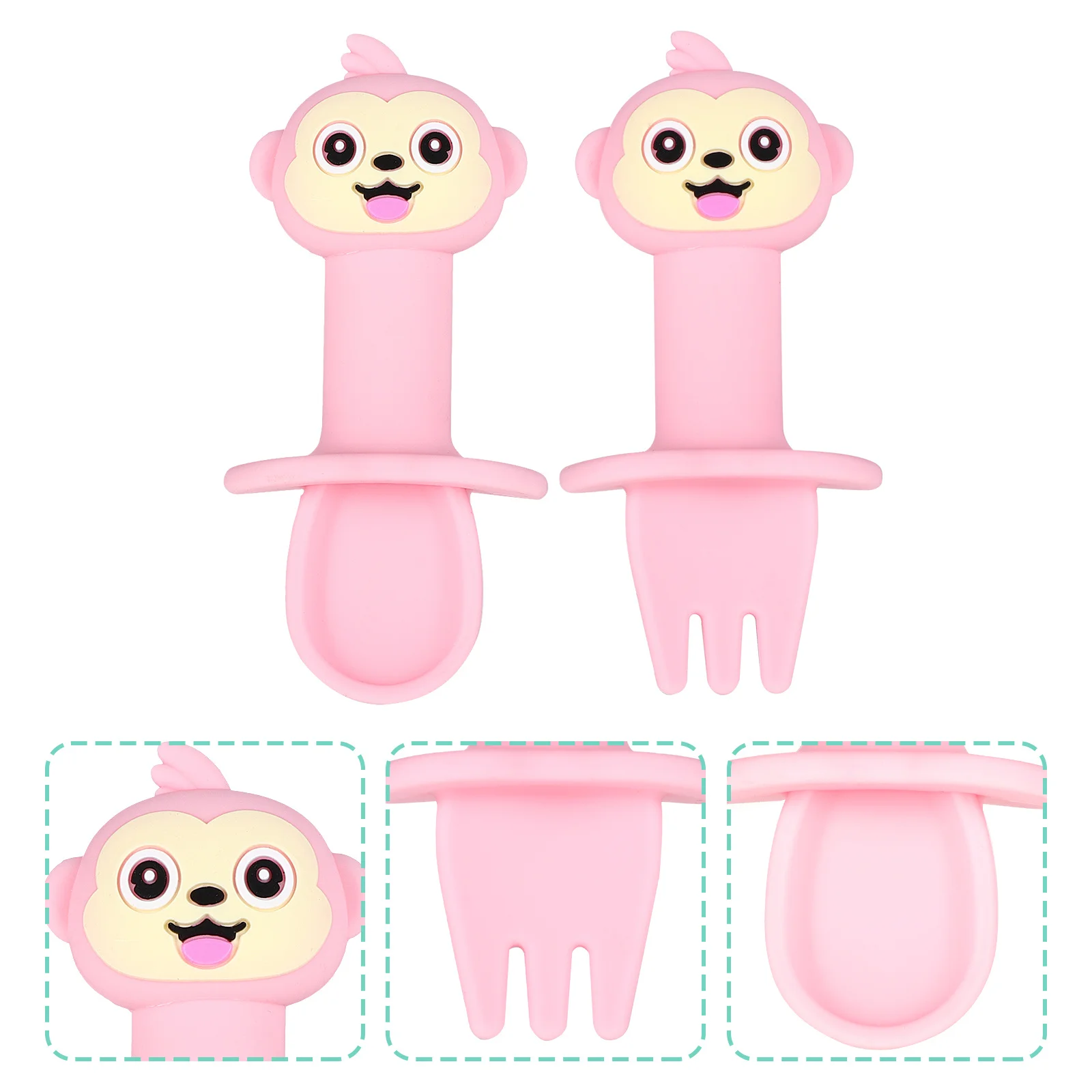 

2Pcs Silicone Baby Fork Spoon Training Set Rounded Tips Safe Feeding Cartoon Tableware Baby Utensils