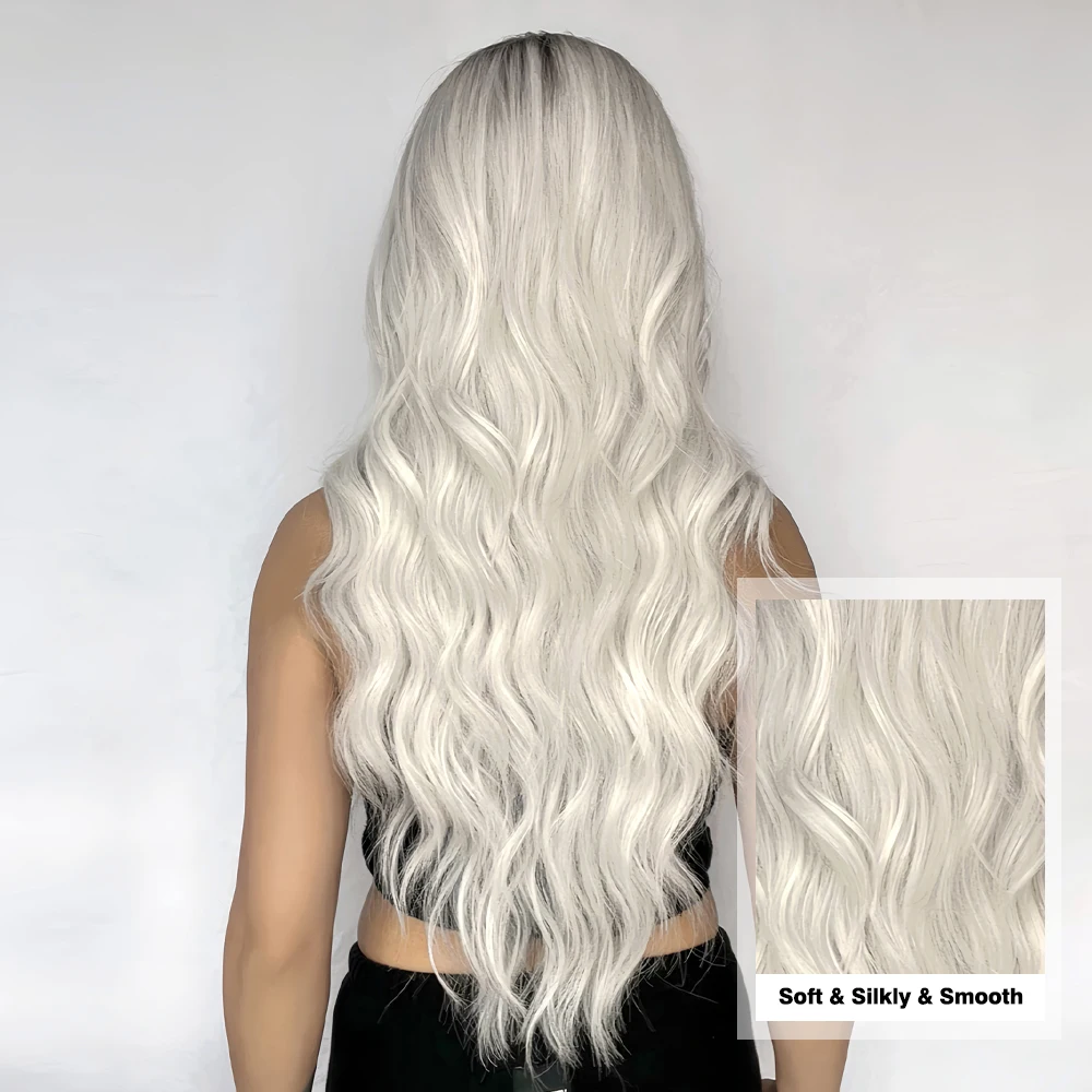 ALAN EATON Long Ombre Blonde Synthetic Wigs Natural Wavy Wig with Bangs for Daily Use Soft High Temperature Fiber Party Cosplay