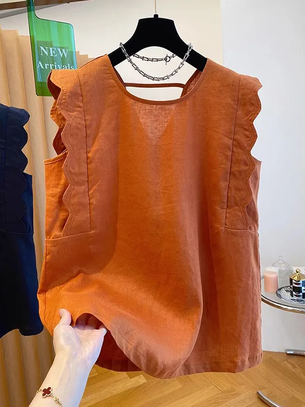 

plus Size Women's Cotton Linen Sleeveless Vest Shirt Loose Casual Slimming Summer Top Breathable Comfortable Korean Style