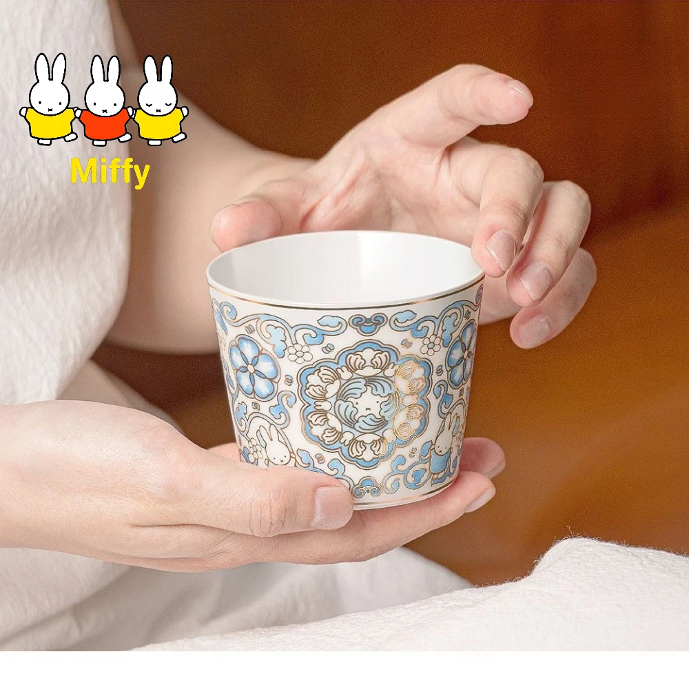 

Kawaii Miffy Ceramic Cup Cute Cartoon Miffy Blue and Gold Painted Ceramic Water Cup for Coffee