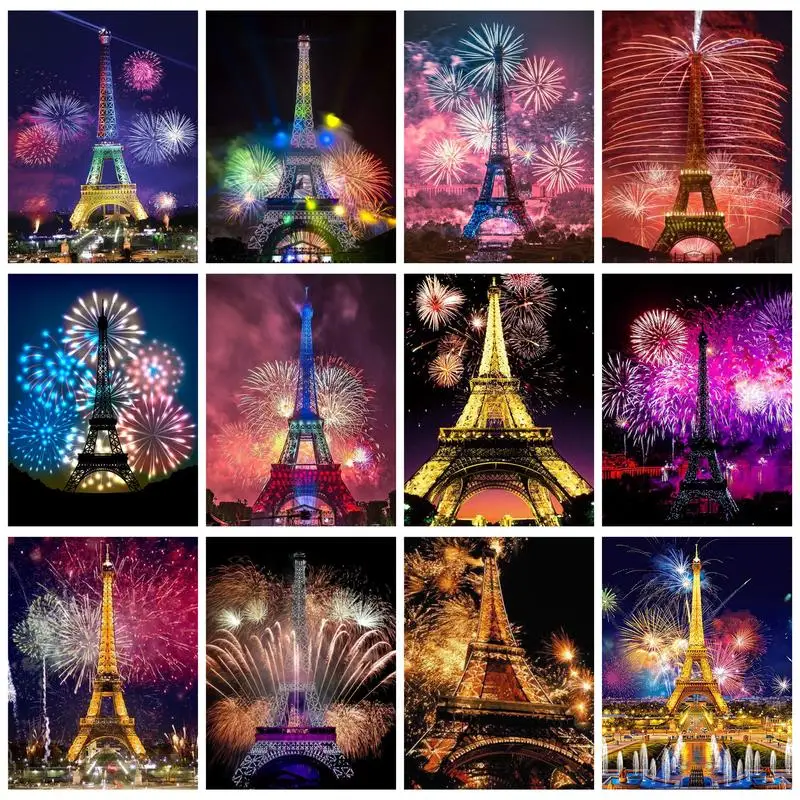 

RUOPOTY DIY Diamond Painting Firework Embroidery Mosaic Eiffel Tower Home Decoration Art