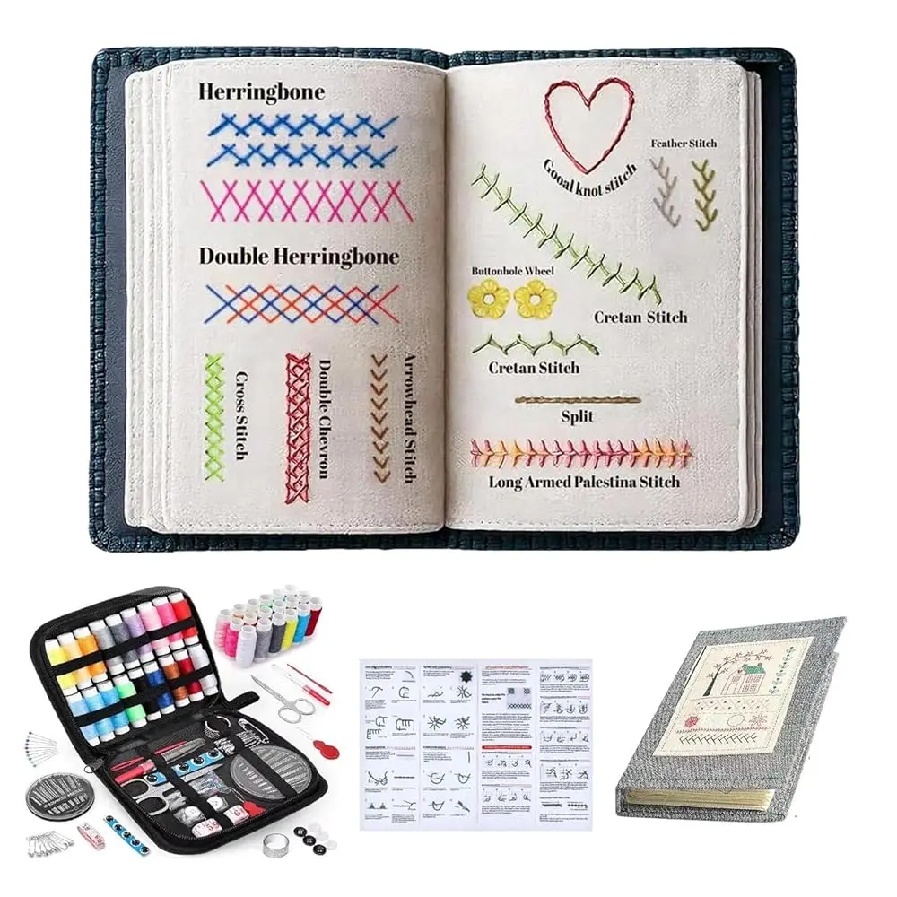 

2026New Portable Embroidery Stitch Book Kit,embroidery sampler practice book diy Embroidery for beginners with instructions G