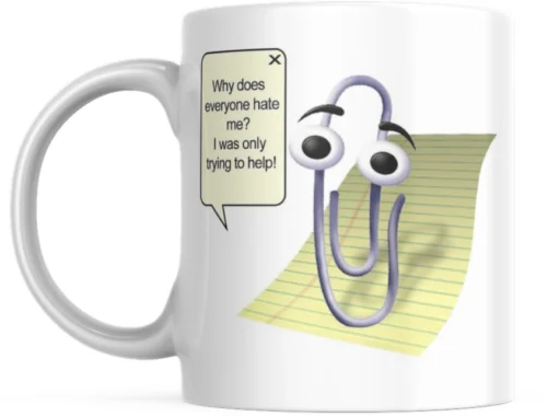 FUNNY GIFT FOR WOMEN, MEN CLIPPY PAPERCLIP GUY MUG CUTE OFFICE EXCEL MUG 11 OZ.