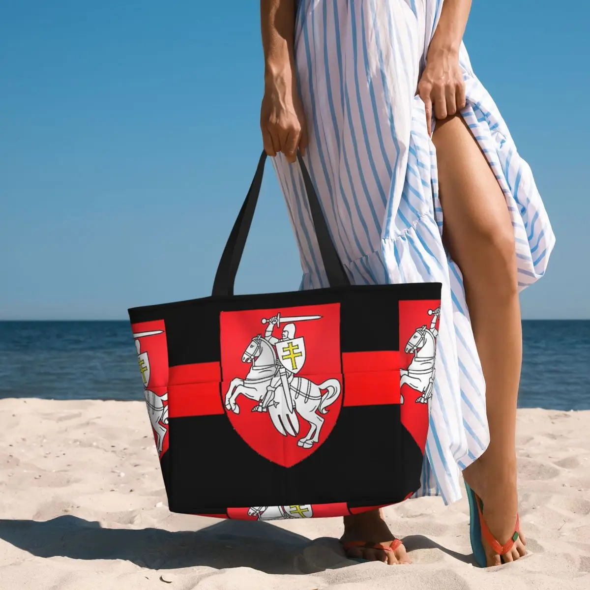 

Belarus Pogonya Flag Square Protest Symbol Belarusian Beach Tote Bag Yoga Duffle Large Tote Bag Women Travel Bag Fitness bag