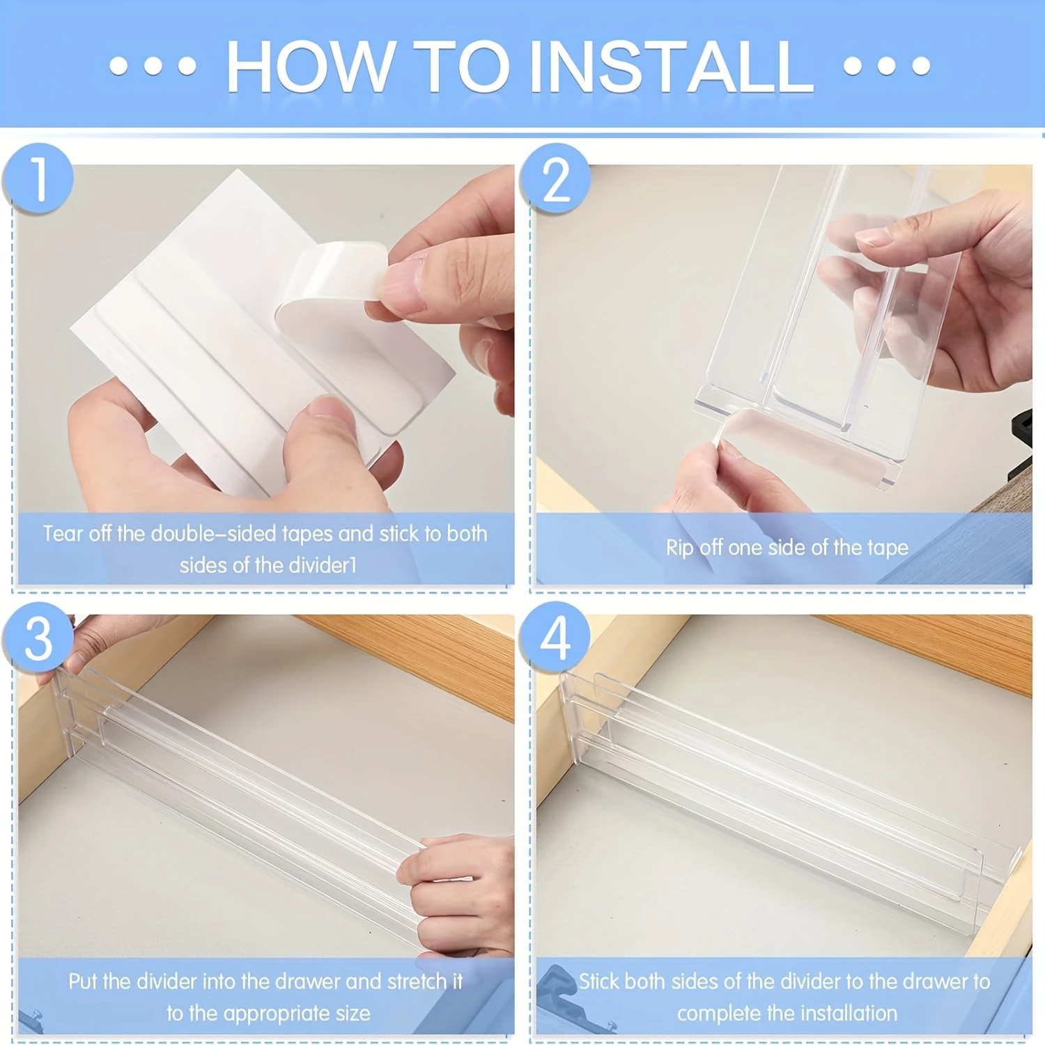 10pcs Adjustable Clear Plastic Drawer Dividers, Expandable From 11 To 19 Inches,  Organizers For Bedroom, Kitchen, Office