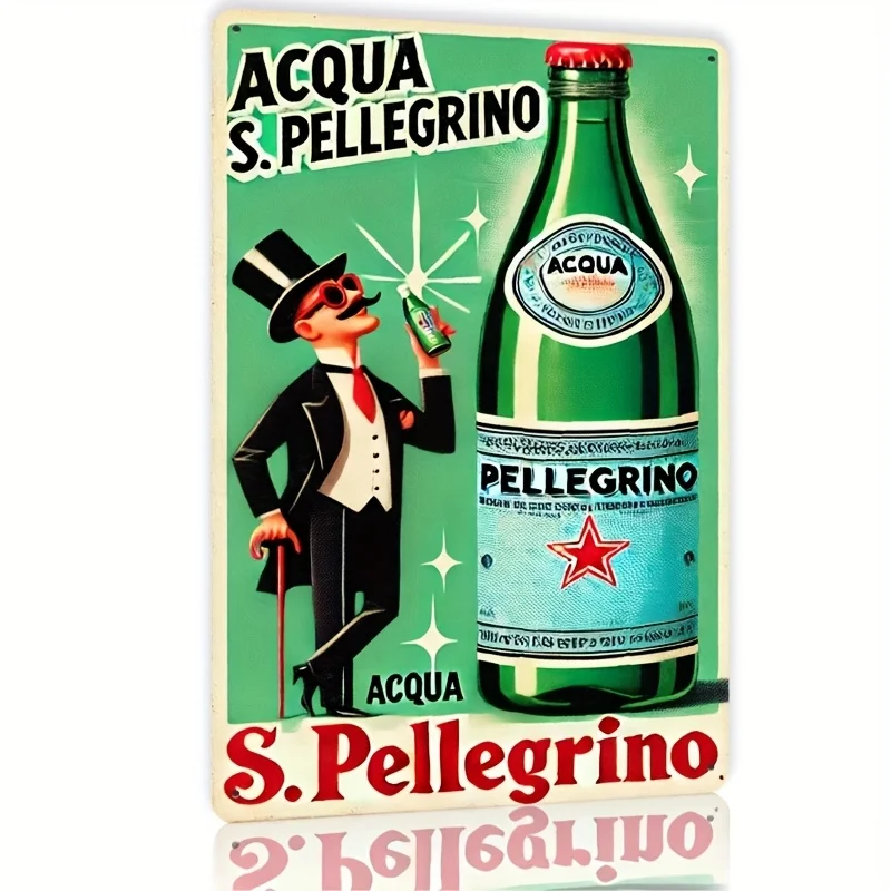 Italian Acqua S. Pelligrino Metal Sign - Retro Wall Art for Bars, Cafes, Beach Villas & Backyard Farmhouses -  Tin Decor, Metal