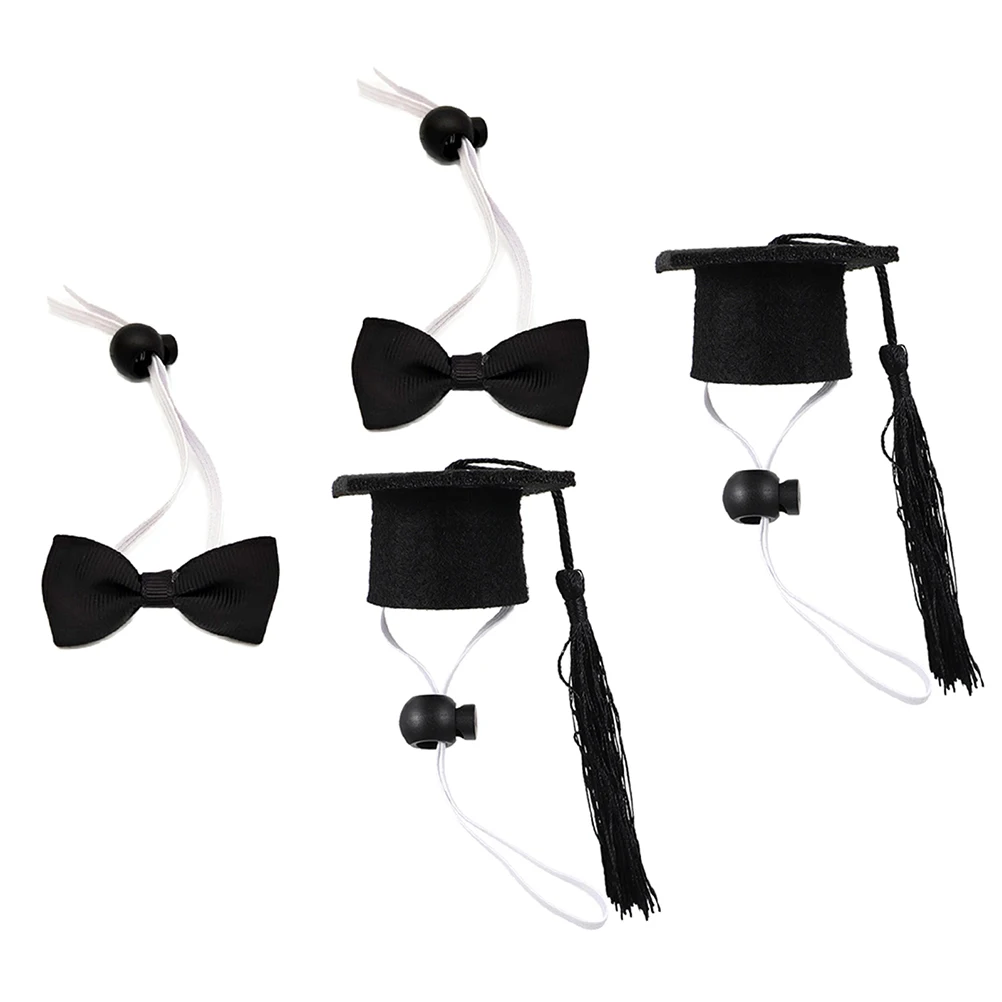 

4 Pcs Pet Bachelor's Cap Hat Adjustable Mini Graduation Caps Dogs Cats Small Animals Party Decoration Gift Black Bow for Pet