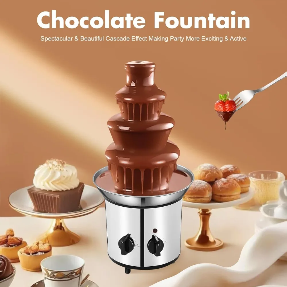 

4 Tier Chocolate Fondue Fountain Electric Melting Machine, 60oz Stainless Steel Chocolate Fountain Machine for Party