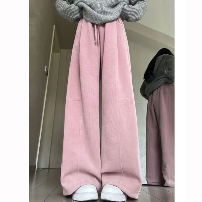 

Женские свободные спортивные штаны для бега с высокой талией, женские корейские модные прямые брюки для девочек, однотонные повседневные повседневные брюки