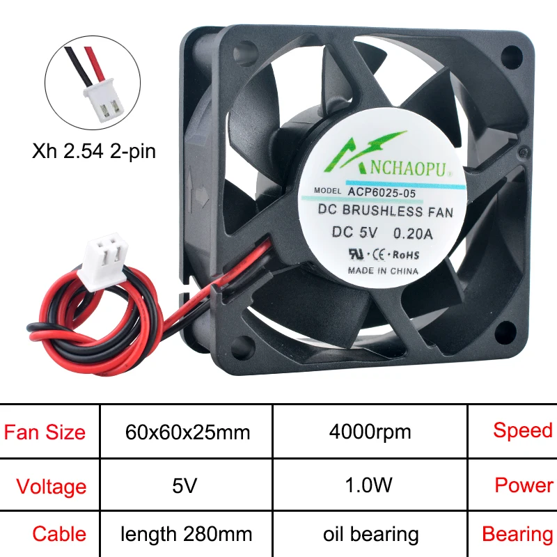 ACP6025 6 ซม.60 มม.Axial Flow พัดลม 60x60x25 มม.พัดลมระบายความร้อน DC5V/12 V/24 V 2-Pin สําหรับ Charger แหล่งจ่ายไฟแปลงความถี่