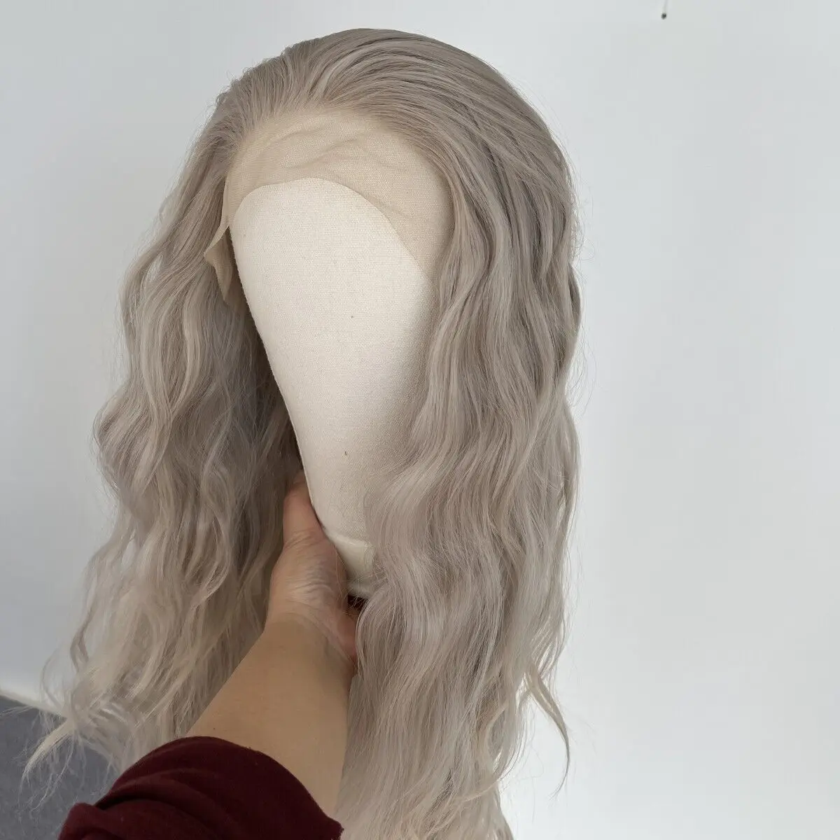 Lace Front Wig Heat Resistant Hair Synthetic Silver Gray Natural Long Wavy Wigs