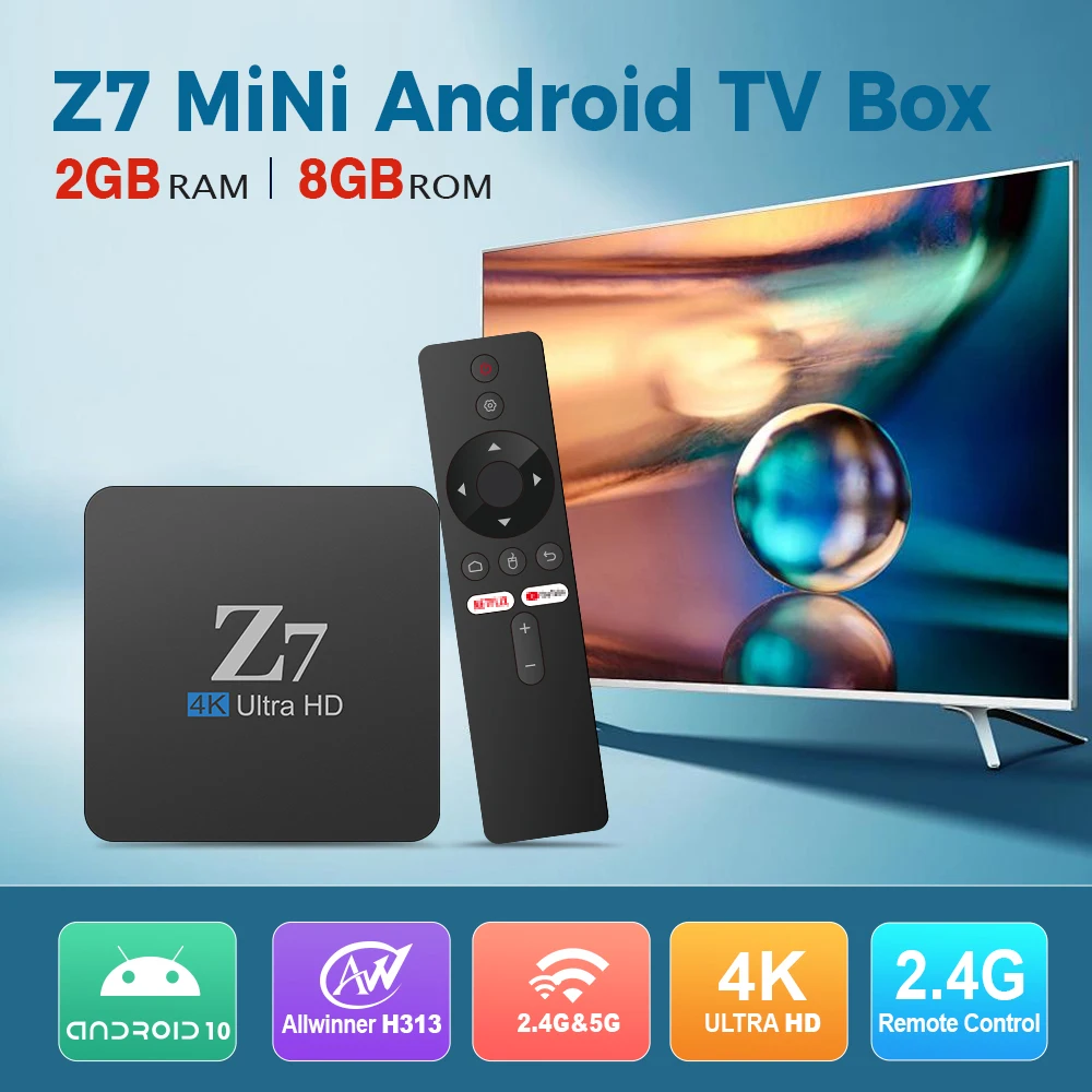 Original Z7 TV BOX 2GB 8GB Android 10.0 Allwinner H313 Quad Core 4K 2.4G Wifi PK X96Q X96 Mini 1GB 8GB MXQ PRO Set Top Box