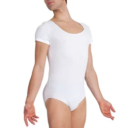 Men White Ballet Sleeveless U-Neck Leotard Nylon Backless Spandex Dancewear Gymnastics Adult Leotard Yoga Dance Bodysuit Costume