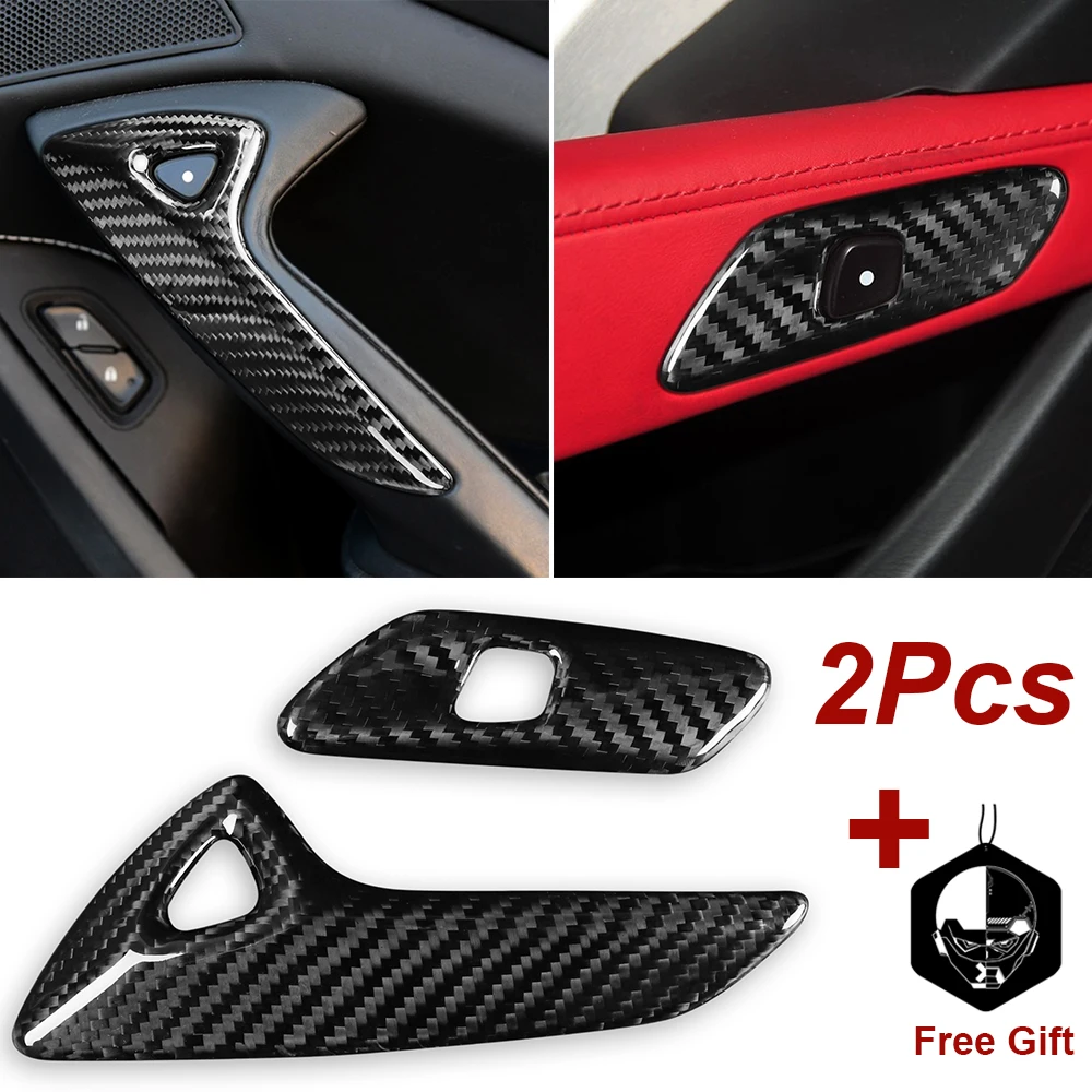 

2Pcs Real Carbon Fiber Car Interior Door Armrest Handles Sticker Glove Box Handle Trim Cover For Chevrolet Corvette C7 2014-2019