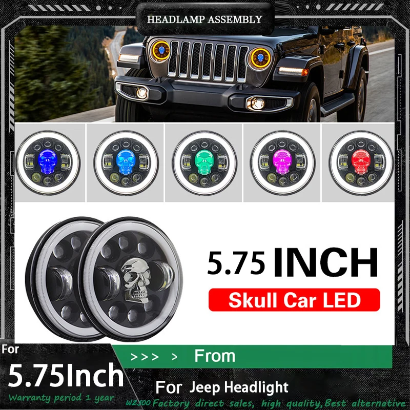 

Car﻿ Motorcycle 5.75Inch LED Angel Eyes Headlight For JEEP Touring Sportster 883 XL883 Street DRL Projector Round Skull Headlamp