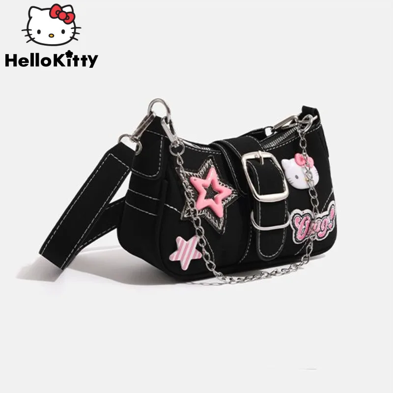 

Sanrio Hello Kitty Niche Black Pink Chain Design Handbag Y2k Sweet Spicy Girl Fashion Shoulder Bag Korean Style Versatile Tote