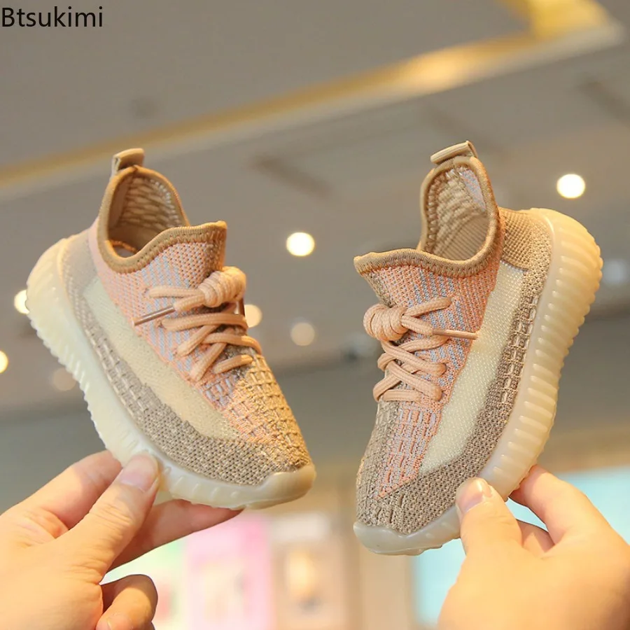 Kids Spring and Autumn Sneakers Soft Breathable Running Knitting Infant Teenage Mesh Sports Boy Girl Lightweight Coconut Shoes - view 3