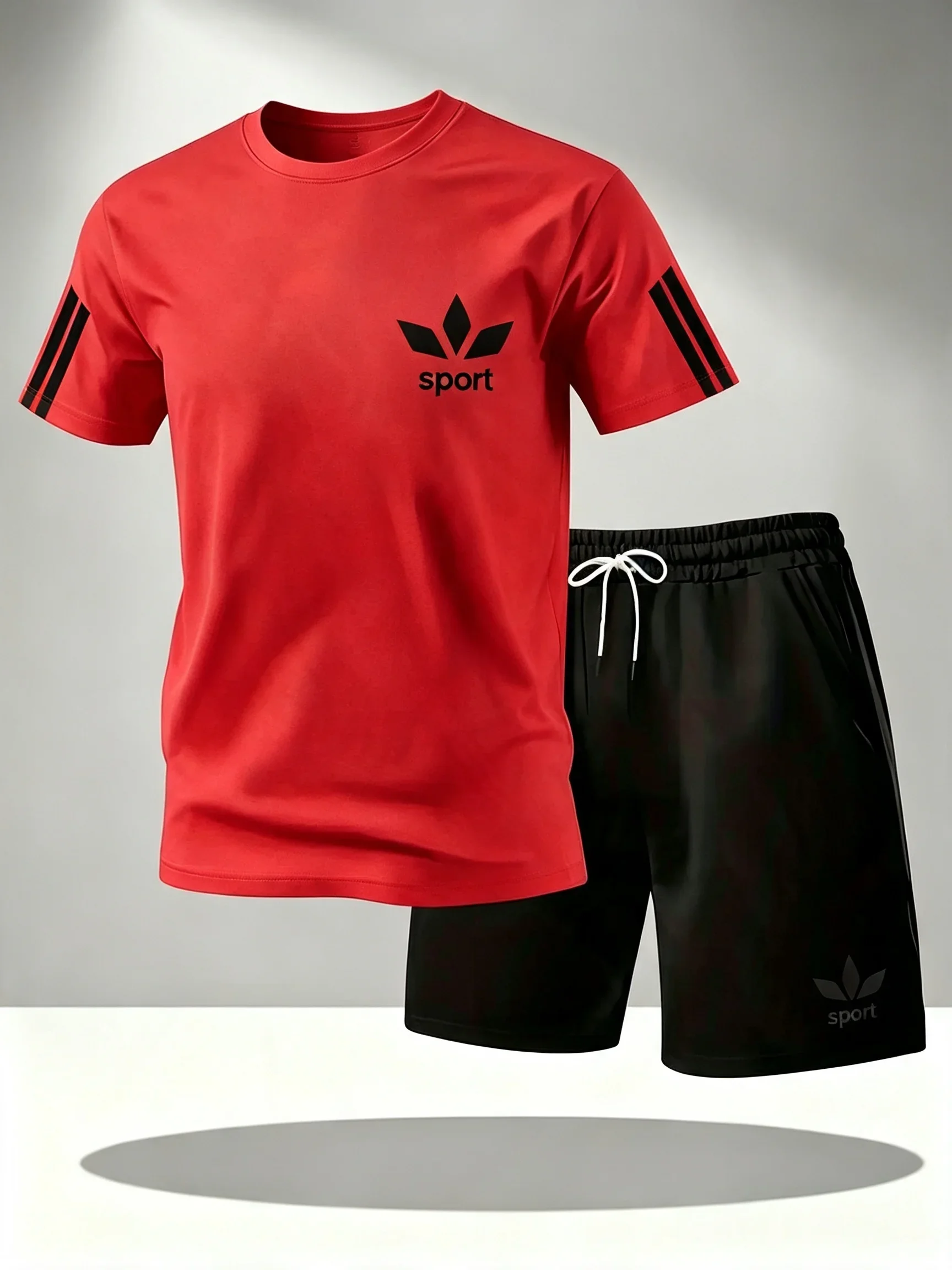 Summer Men's Streetwear 2 Piece Set O-Neck T-Shirt+Sports Shorts Quick Dry Fitness Gym Running Suit Hot Sale Fashion Casual Sets