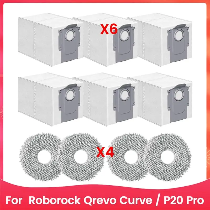 

Комплект запасных частей ABJI для робота-пылесоса Roborock Qrevo Curve / P20 Pro: сменные насадки для швабры, мешки для сбора пыли