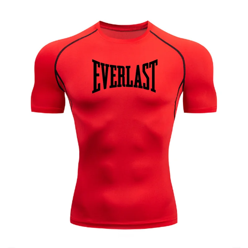 EVERLAST Men's Skin-Tight Shirt Printed Sports Quick Dry Breathable Sports Tights Second Layer Of Sunscreen Skin Shirt