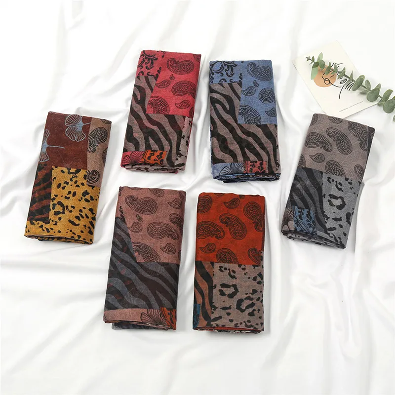 

Autumn Fashion Leopard Floral Viscose Shawl Scarf Women High Quality Print Soft Pashmina Stole Wrap Snood Muslim Hijab 180*85Cm