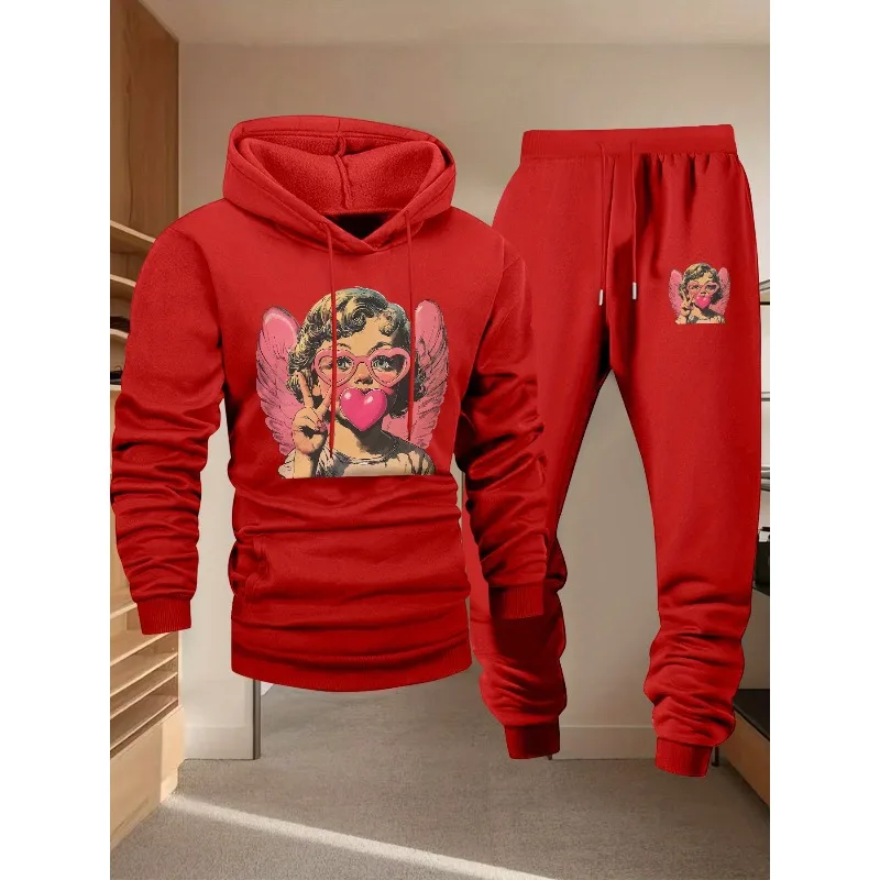 Angel Love ثلاثية الأبعاد مطبوعة الرجال كم طويل هوديي قطعتين مجموعة ملابس رياضية كاجوال موضة الاتجاه مجموعة هوديي 2025 طبعة جديدة #1