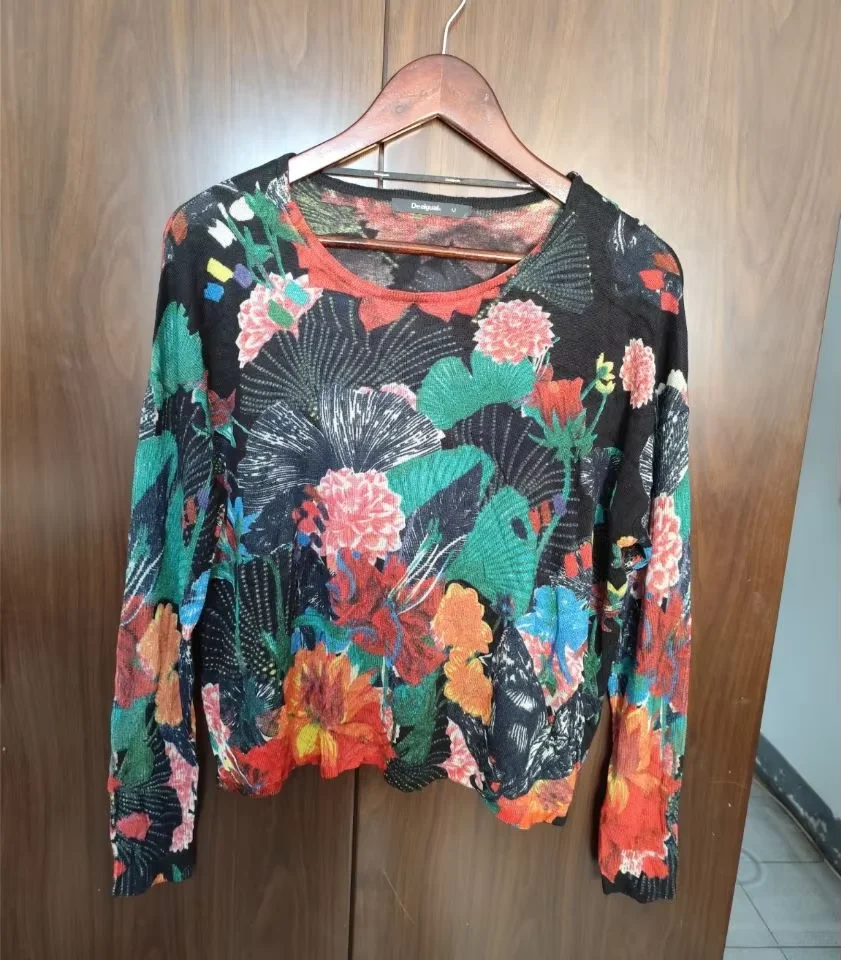 Foreign trade original single Spanish autumn new fashion all-in-one printed knitted bottom sweater top sweater