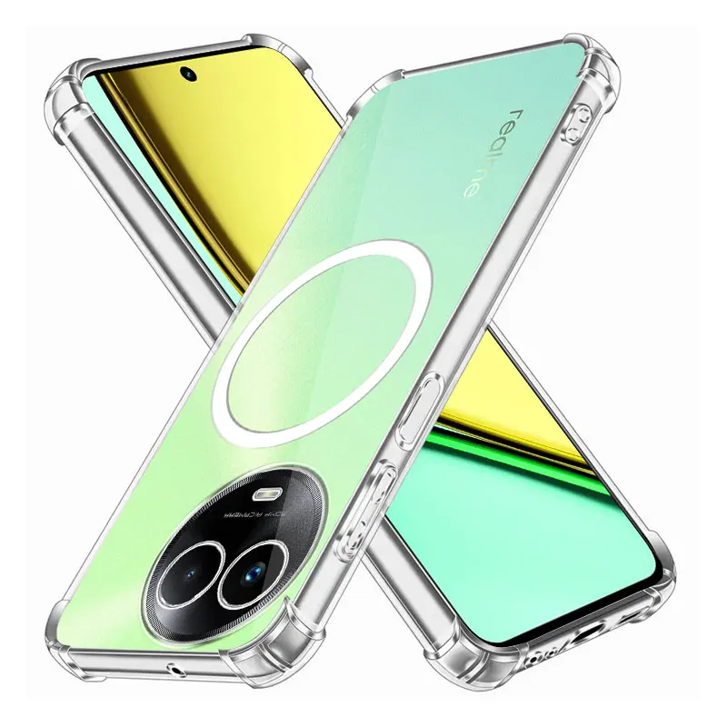 Для Realme V50S V60S телефон с беспроводным магнитным кольцом-наклейкой Мягкая силиконовая искусственная кожа для Realme V60 V50 противоударный прозрачный чехол