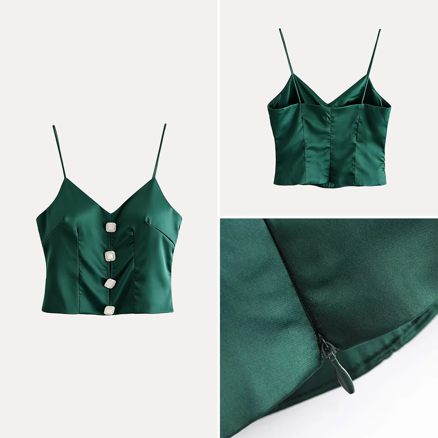 Fashionable 2026 Women's Pure Color Gem Buckle Halter Top Versatile Strapless Crop Top Elegant Outerwear for Autumn Season