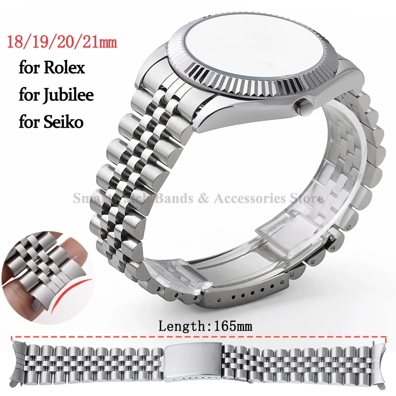 18mm 19mm 20mm 21mm Curved End Stainless Steel Strap for Rolex for Jubilee for Seiko Bracelet Solid Steel Strap Folding Buckle