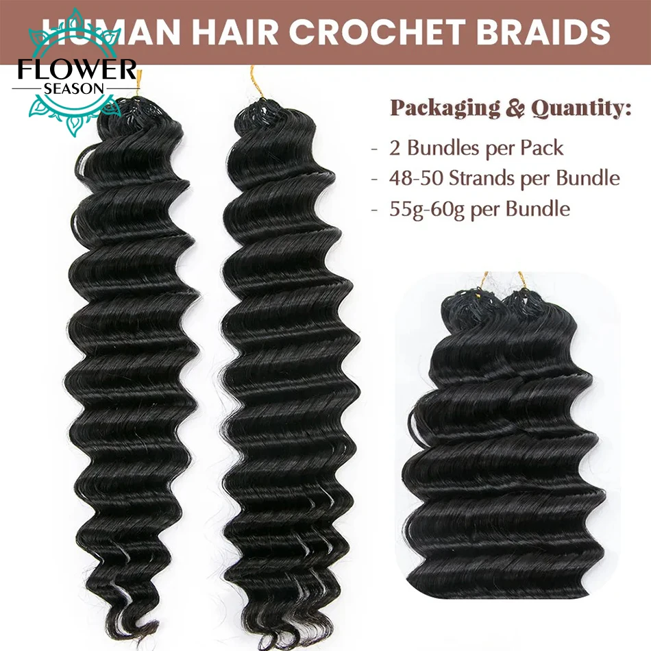 Deep Wave Crochet Human Hair Knotless Pre-Separated Crochet Hair Extensions 100% Human Hair Reusable 120g/Pack 100strands