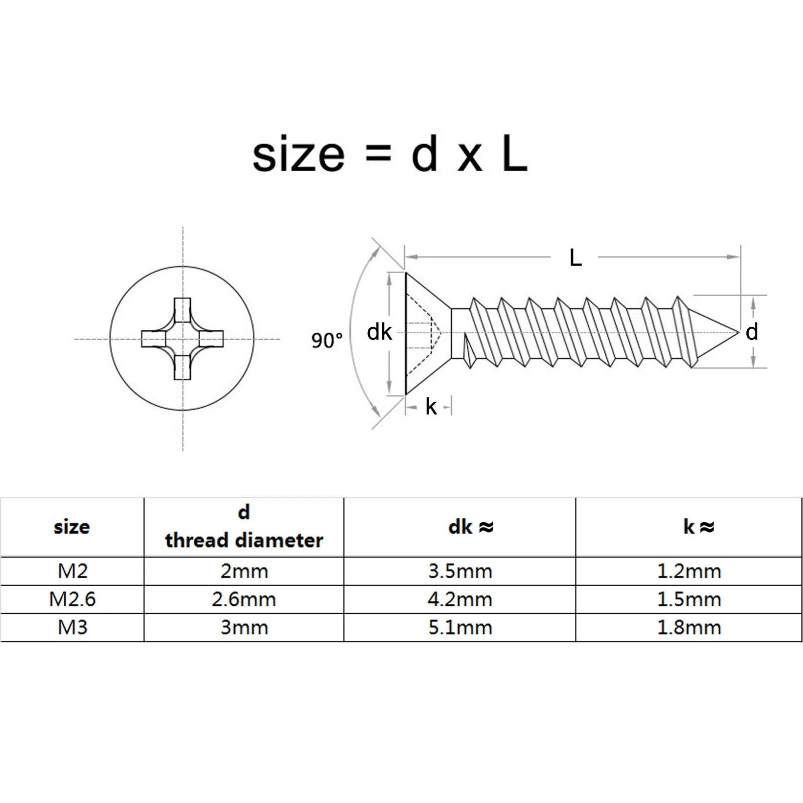 200pcs M2 M2.6 M3 Golden Silver Bronze Black Length 4-16mm 4 Color Steel Phillips Flat Countersunk Head Self-tapping Wood Screw