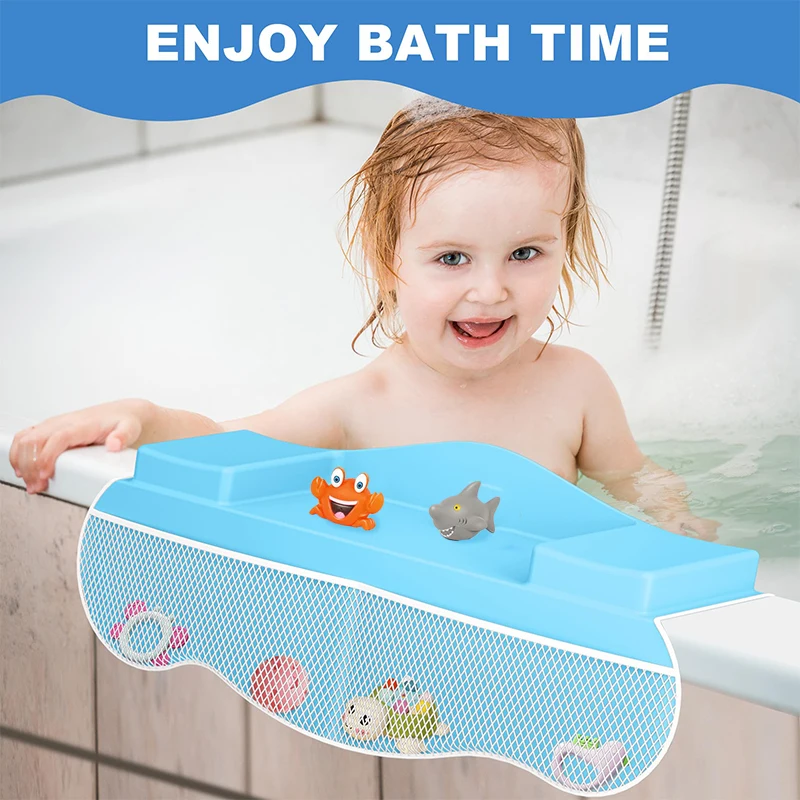 

Kids' Bathtub Shield - Silicone Splash Guard, 8 Powerful Suction Cups, Accompanied with Bath Toy Holder
