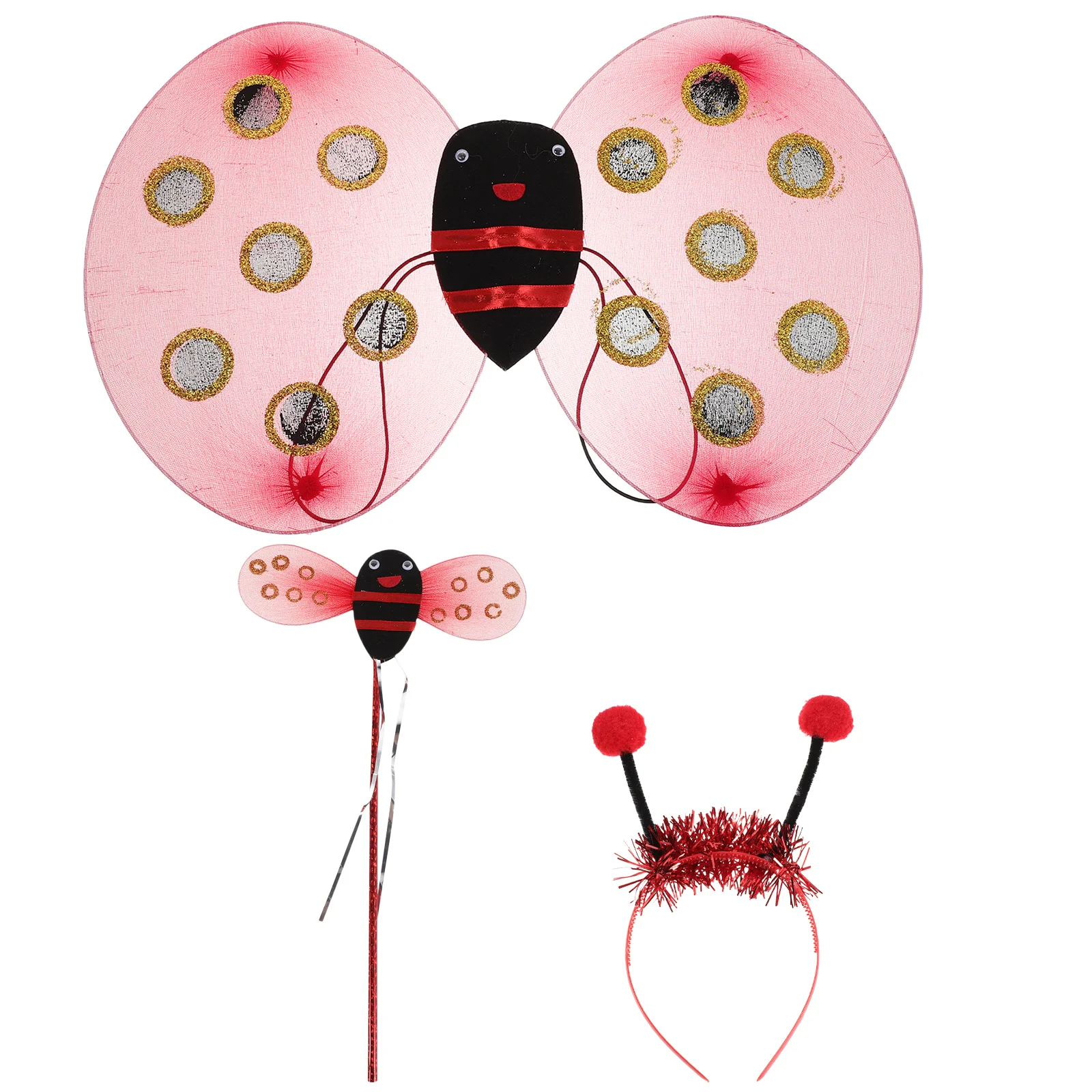 1 set 1 Set Foldable Ladybug Wings Costume Accessories For Halloween Role Play Insect Dress Up Animal Cosplay Set With