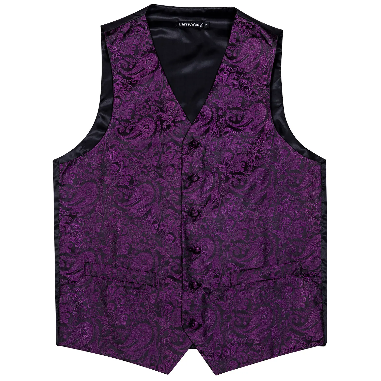 4PC Mens Vest Party Wedding Purple Paisley Solid Floral Waistcoat Vest Pocket Square Tie Slim Suit Set Barry.Wang BM-2020
