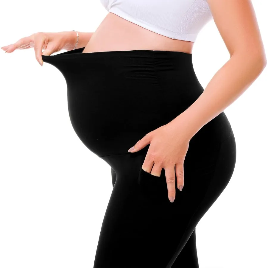 Leggings largas para maternidade Walifrey com bolso sobre a barriga, calças macias de ioga para gravidez para treino
