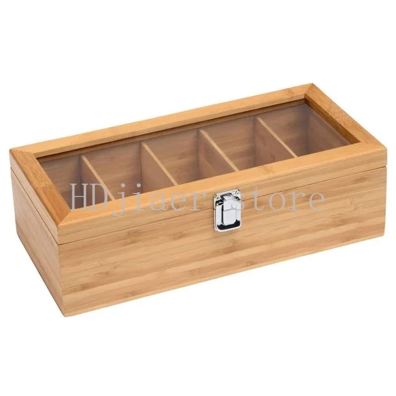 

Bamboo and wood tea bag storage box, tea bag coffee storage box, transparent glass sundries, multi-grid storage box, solid wood.