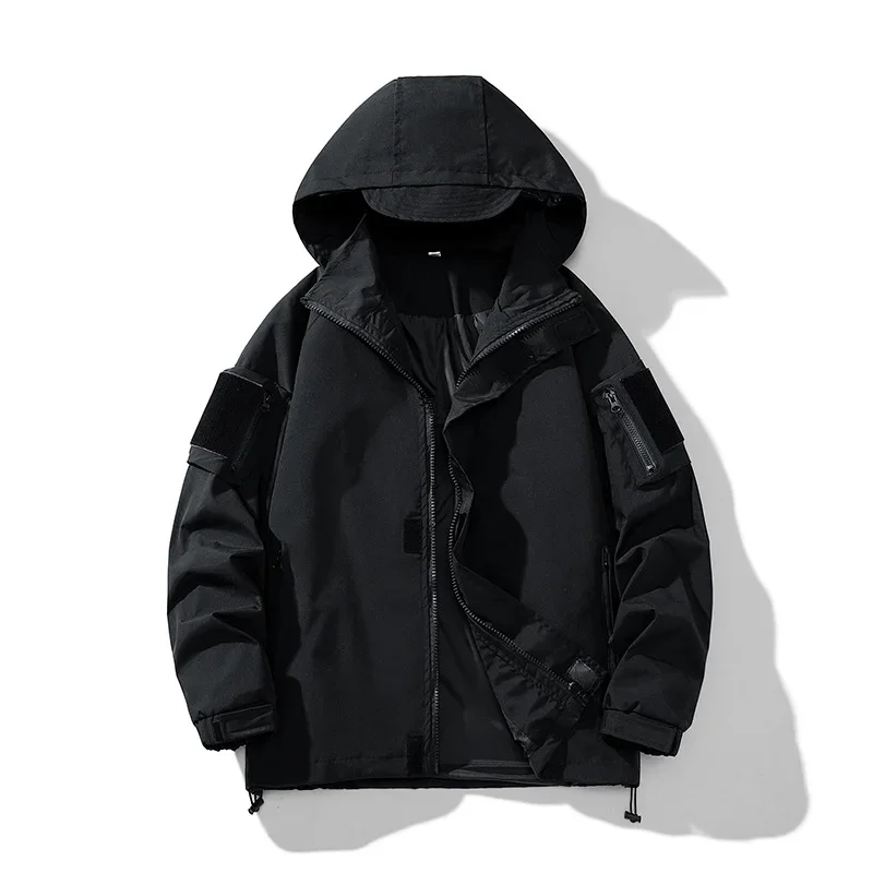 

Spring and Autumn Men's Hooded Loose Casual Solid Color Jacket Youth Windproof Waterproof Jacket