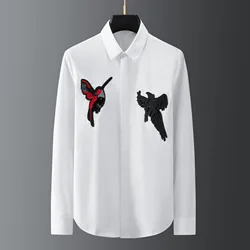 Heavy Industry's Sequined Embroidered Shirt for Men Cotton Long Sleeve Business Dress Shirts Social Banquet Party Formal Shirt