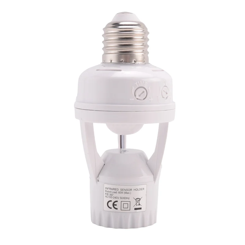 

B03C-2X E27 LED 220V Screw Light Bulb Holder LED PIR Infrared Motion Sensor Lamp With Switch Socket Identify E27