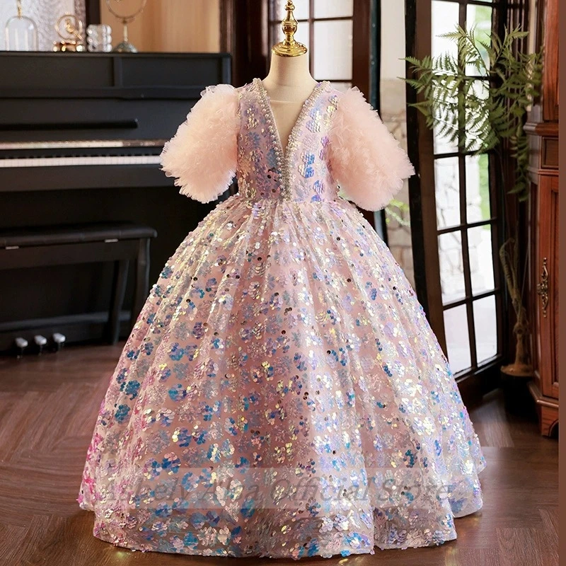 Customized Real Picture Girls Birthday Party Dress For Wedding 2025 Children's Model Show Occasion Dresses Kids Pageant Gown