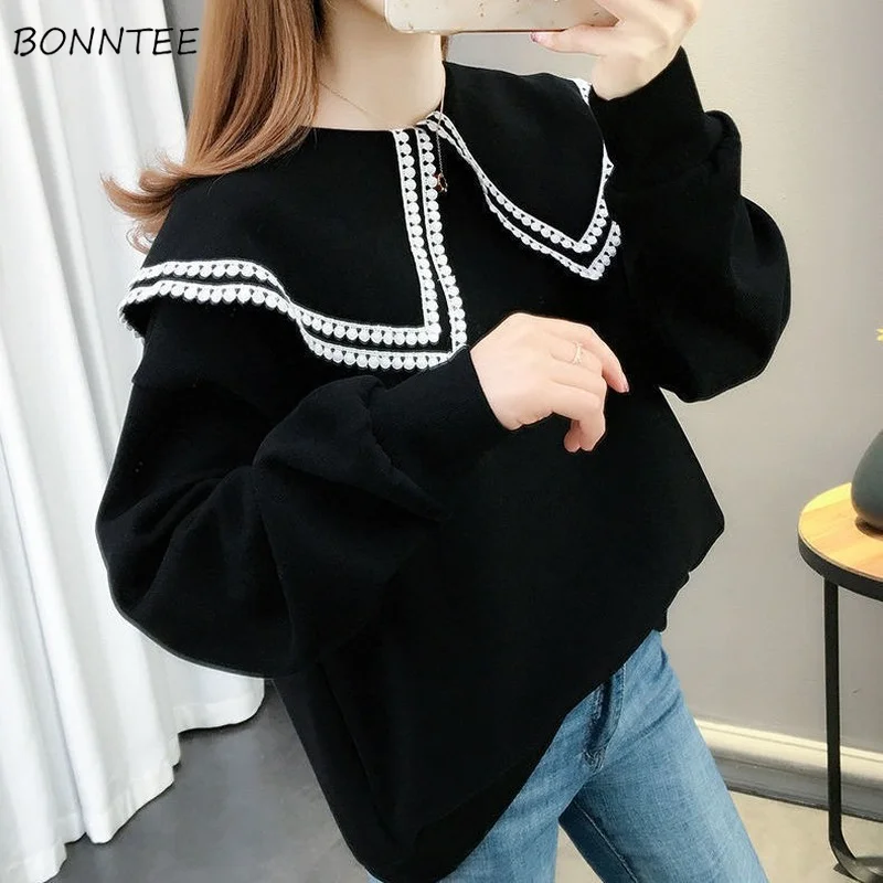 Sweatshirts Women Simple Korean Style Sweet Cute Double-layer Loose Harajuku Casual Students Design Fashion New Ins Retro Chic