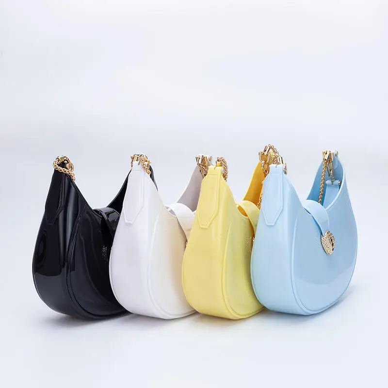 Fashion Women PVC Jelly Bags Shoulder Bags Trend Jiaozi Bao Axillary Bags Leisure Versatile Lady New Moon Package Crossbody Bag