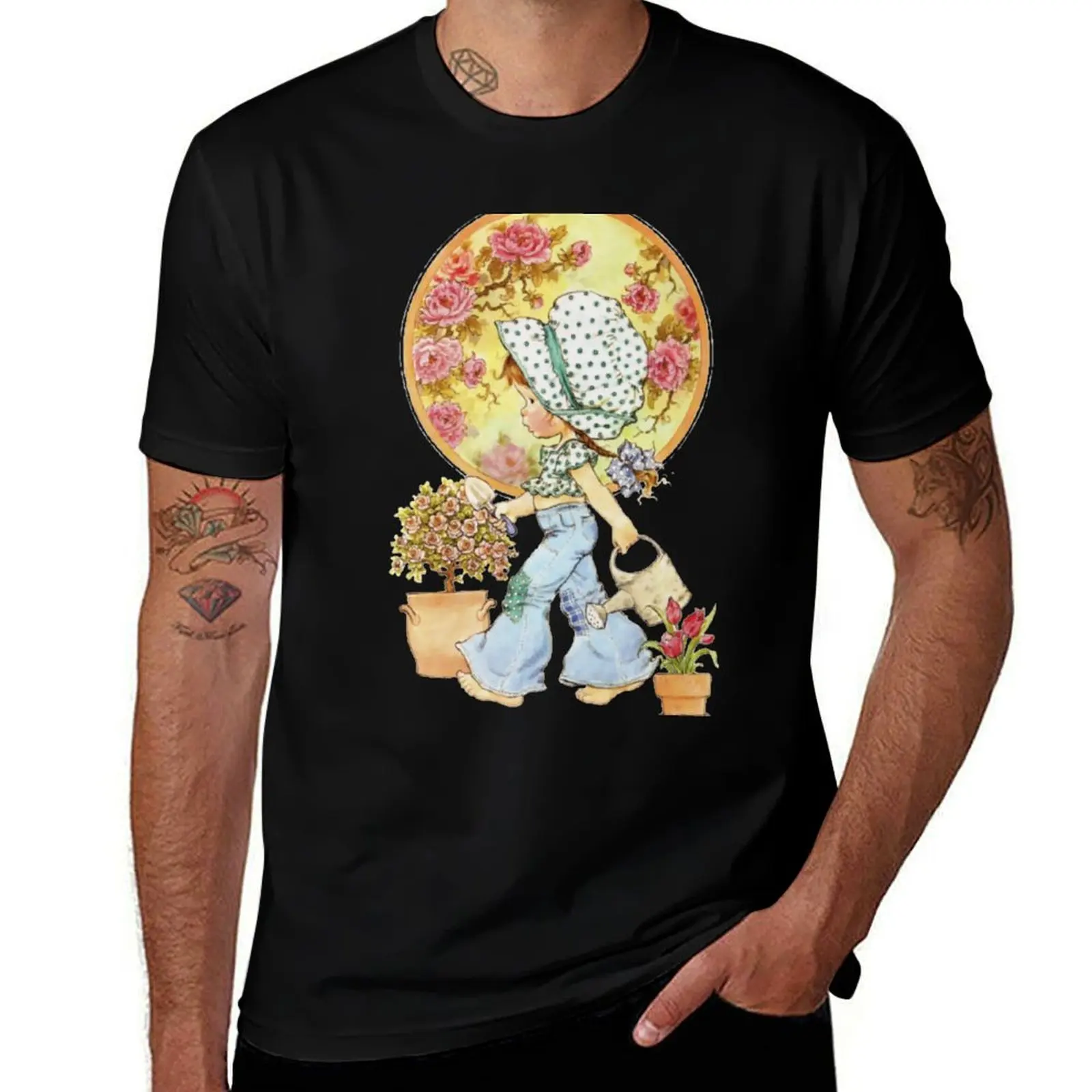 Sarah Kay - Girl, roses and watering can T-Shirt man t shirts graphic T-Shirt