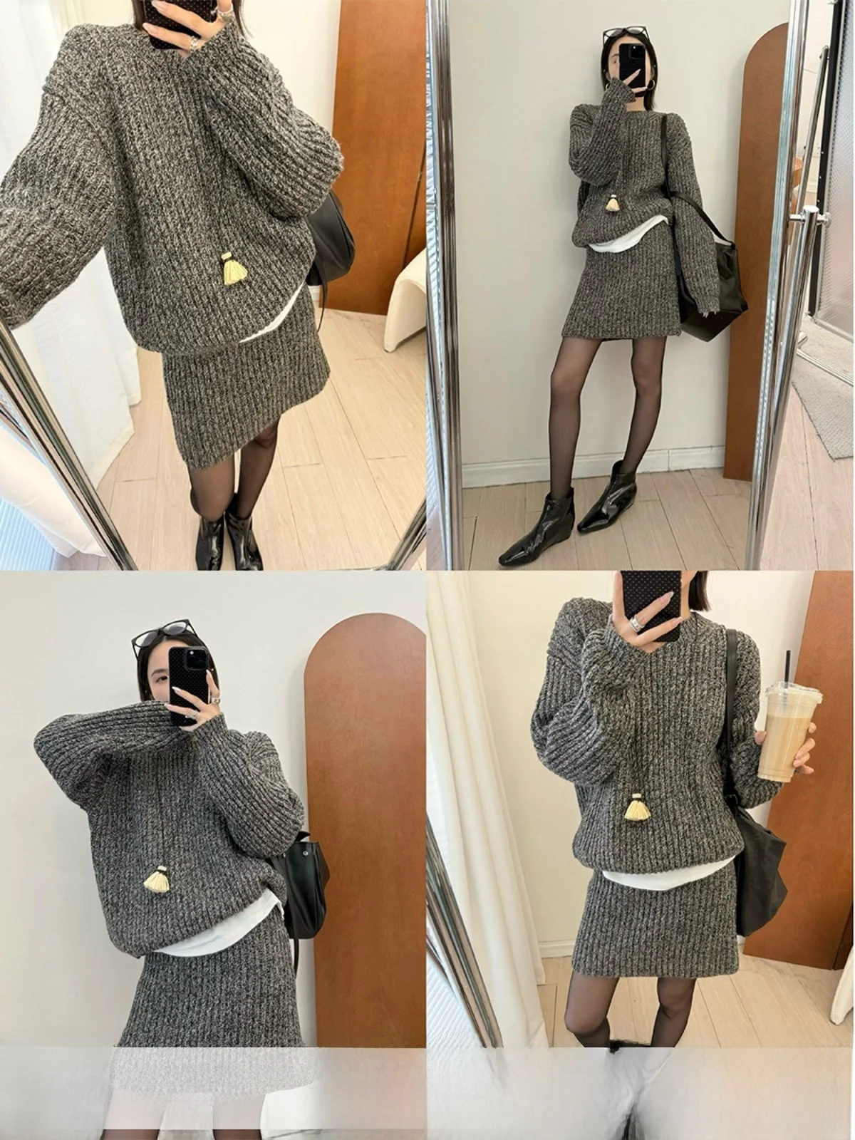 

Винтажный комплект MUCCHIC: шерстяной свитер и короткая юбка разных цветов, женский модный зимний комплект из смесовой шерсти с круглым вырезом