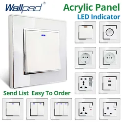 Wallpad 1 2 3 Gang 2 Way With LED Wall Light Switch and EU Electric Outlet With USB White Acrylic Panel With Silver Border