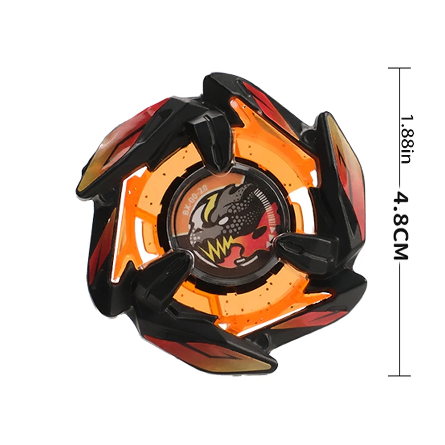 BX00-20 Giroscópio de combate de ataque laranja transparente + preto vermelho, padrão de núcleo estilo monstro/dinossauro, estrutura de ataque com múltiplas lâminas